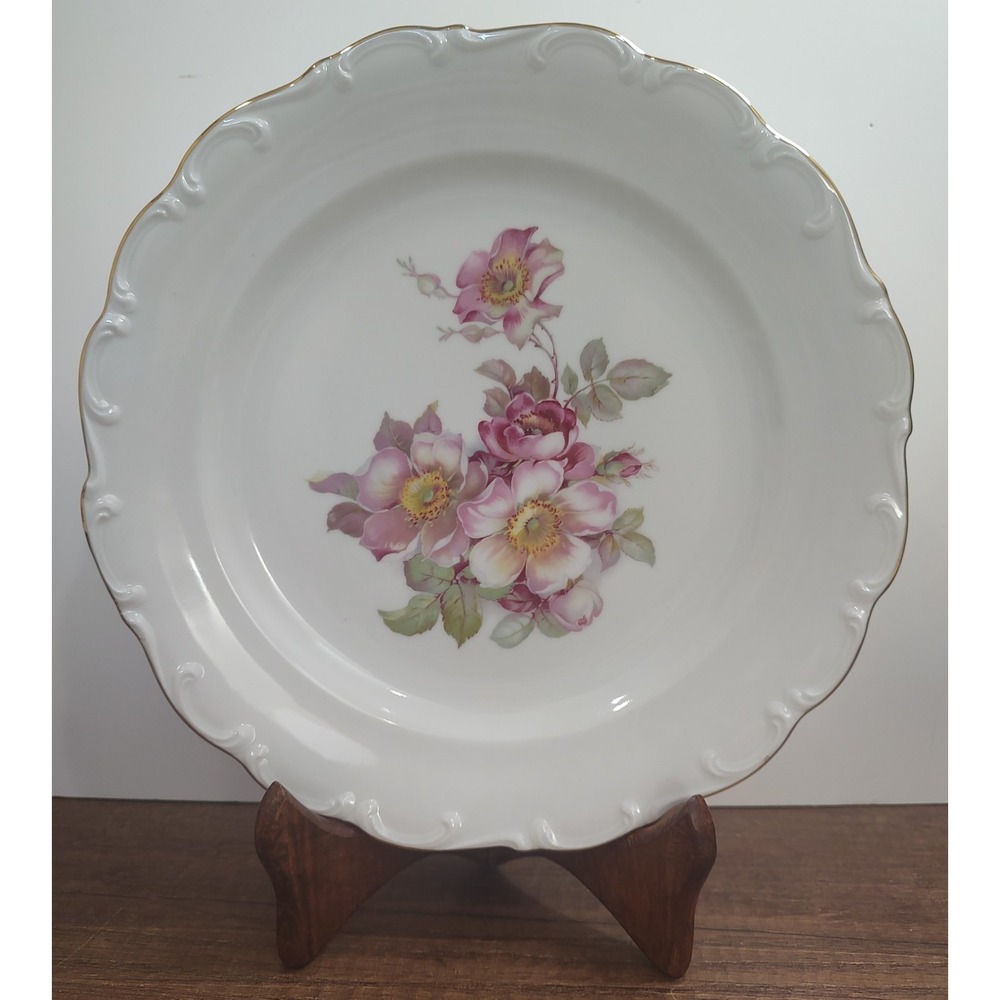 SCHUMANN BAVARIA BRIAR ROSE DINNER PLATE 10 1/8" GOLD TRIM PINK ROSE Near Mint